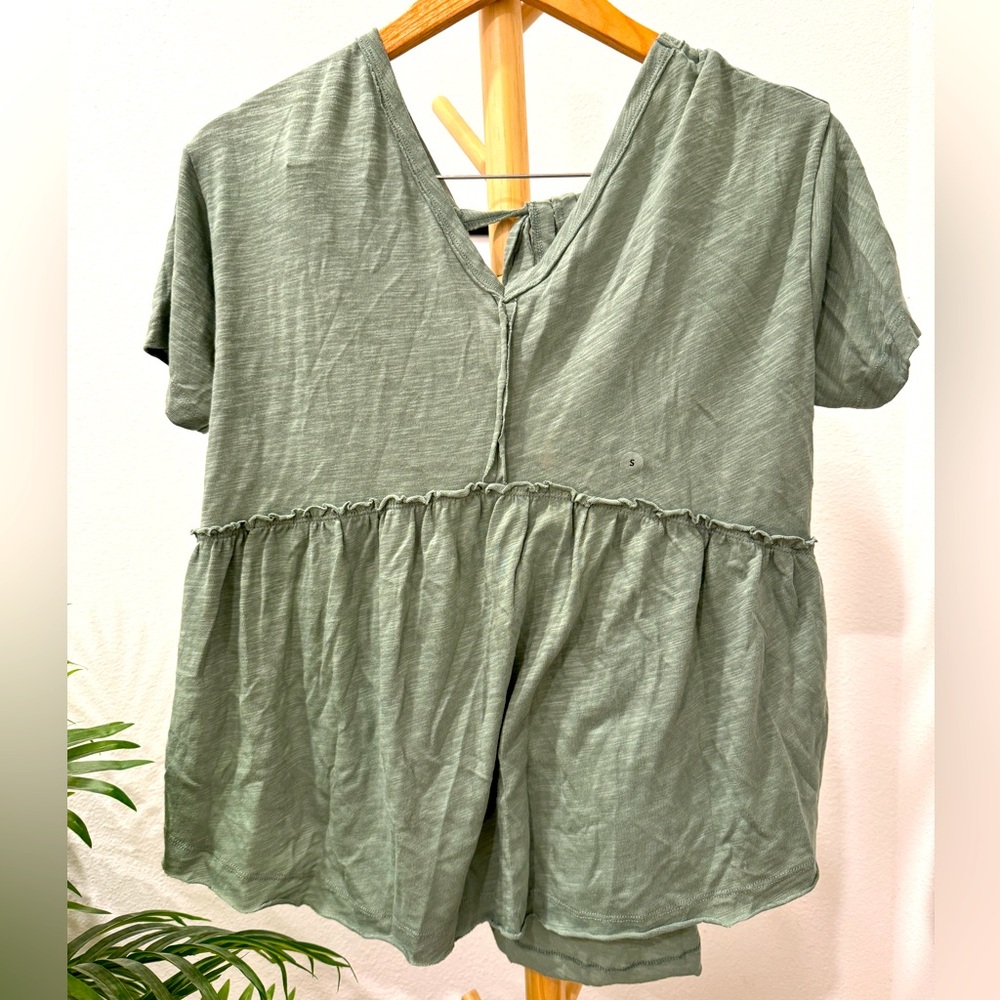 American Eagle size S NWT y2k style khaki green top with ruffle and distressed